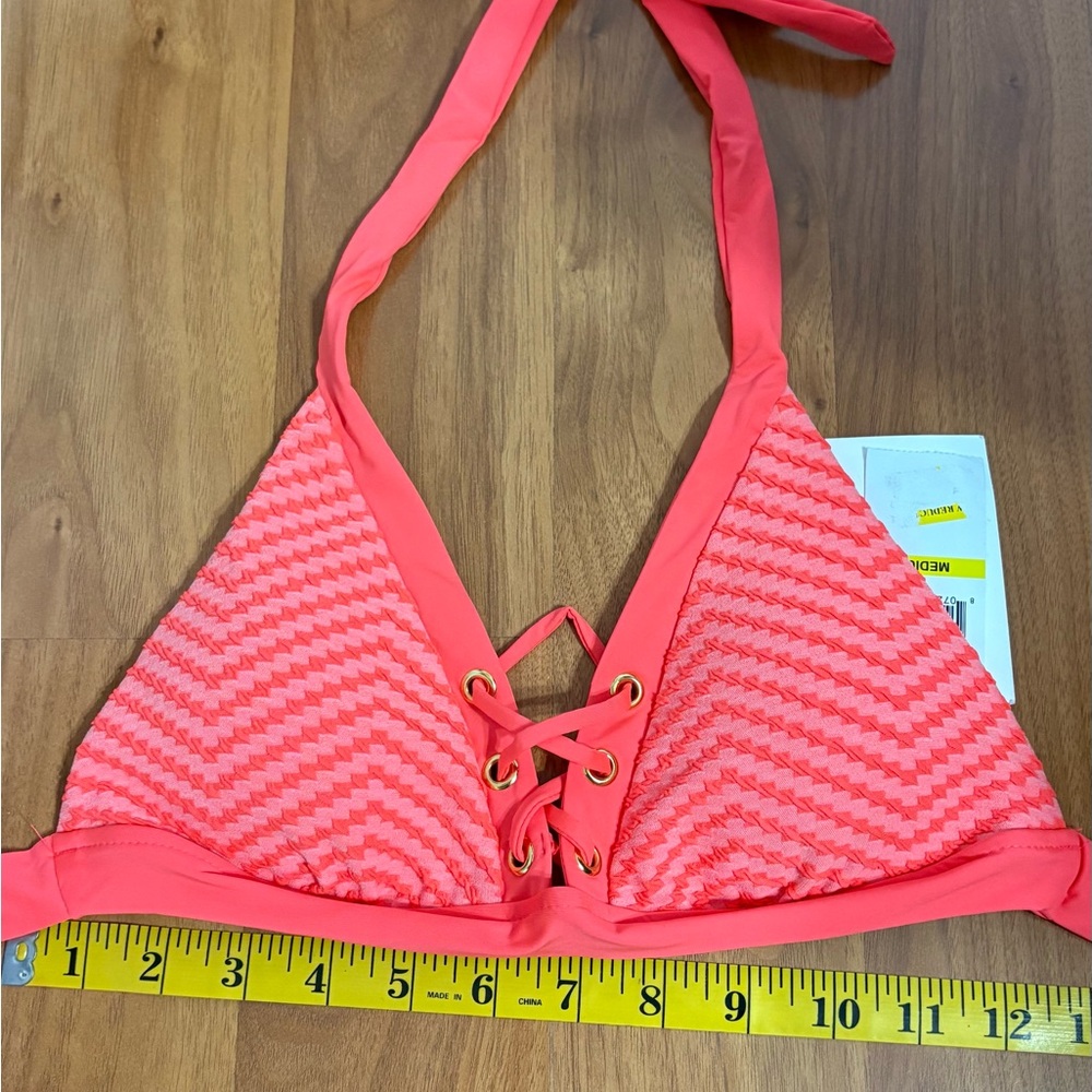 BECCA Coral Pink Lace-Up Halter Bikini Top